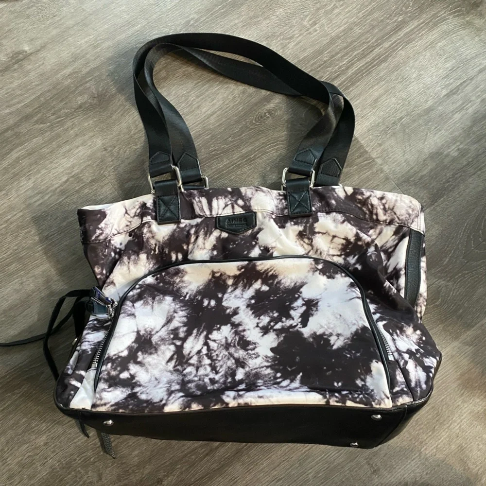 Aimee Kestenberg Lighten Up Vanilla Black/White Tie Dye Nylon Tote purse - Picture 1 of 9